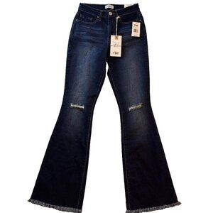 NWT YMI Jeans High Rise Flare Frayed Hem Blue Denim Womens Size 3/26